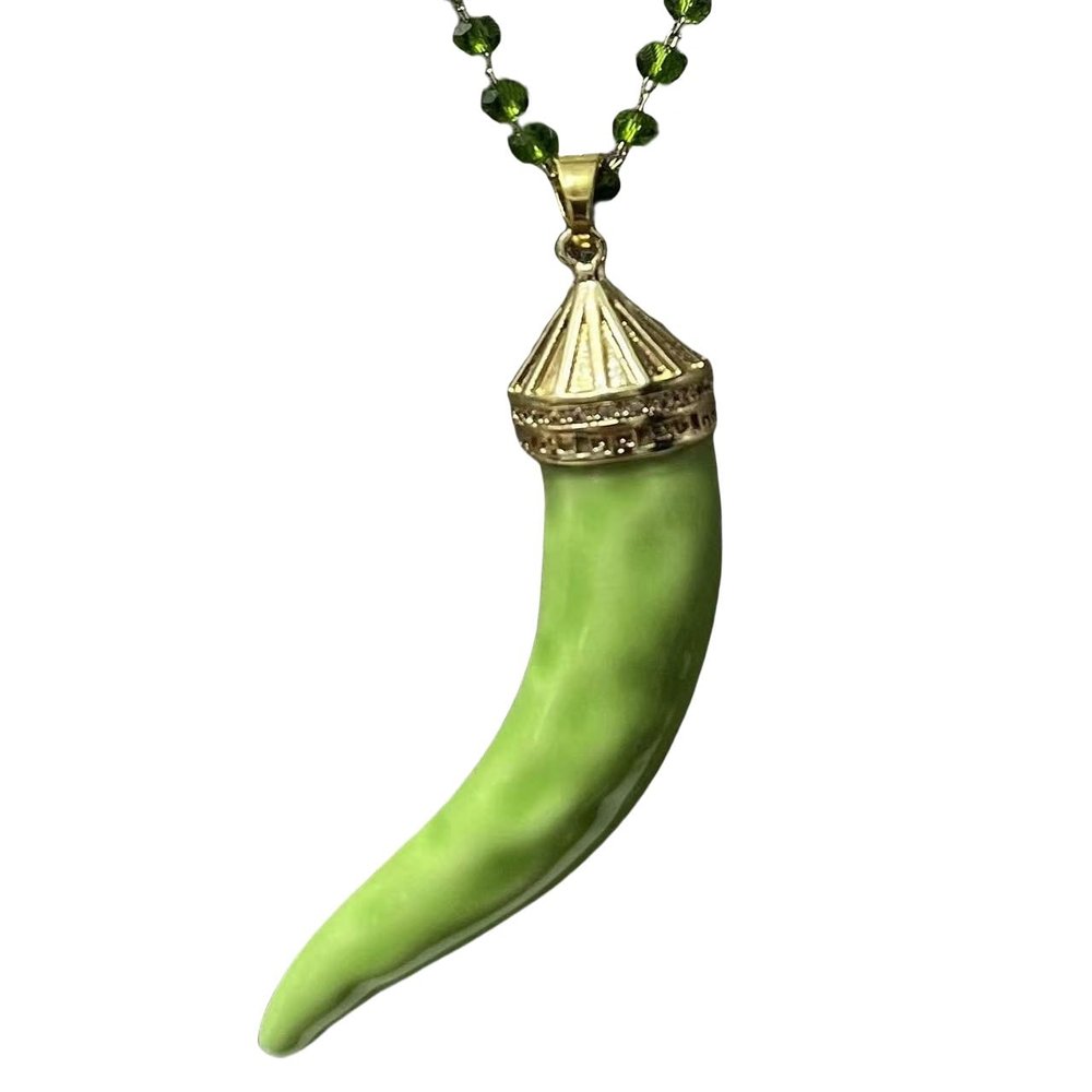 Italian Horn Necklace for Women Men, Italian Luck Charm, Luck Pendant Necklace, Amulet Horn Pepper Necklace(Green)