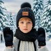 3PCS Custom Kids Winter Hat Gloves Scarf Set, Personalized Toddler Winter Knit Beanie Hat Scarf Gloves Warm Set for Boys Girls 4-10 Years, Grey view 3