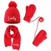 3PCS Personalized Kids Winter Hat Gloves Scarf Set, Custom Embroidered Name Toddler Winter Knit Beanie Hat Scarf Gloves Warm Set for Boys Girls, Red view 1
