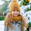 3PCS Custom Kids Winter Hat Gloves Scarf Set, Personalized Toddler Winter Knit Beanie Hat Scarf Gloves Warm Set for Boys Girls 4-10 Years, Pink view 2