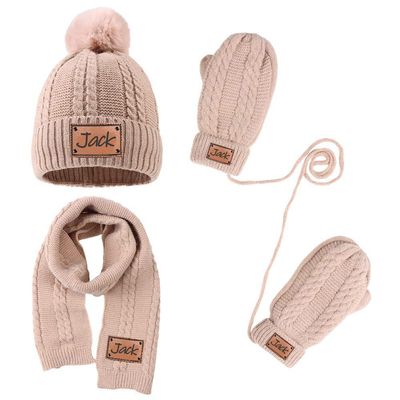 3PCS Custom Kids Winter Hat Gloves Scarf Set, Personalized Toddler Winter Knit Beanie Hat Scarf Gloves Warm Set for Boys Girls 4-10 Years, Khaki