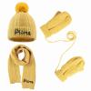 3PCS Personalized Kids Winter Hat Gloves Scarf Set, Custom Embroidered Name Toddler Winter Knit Beanie Hat Scarf Gloves Warm Set for Boys Girls, Yellow view 1