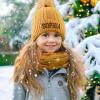 3PCS Personalized Kids Winter Hat Gloves Scarf Set, Custom Embroidered Name Toddler Winter Knit Beanie Hat Scarf Gloves Warm Set for Boys Girls, Yellow view 2