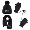 3PCS Personalized Kids Winter Hat Gloves Scarf Set, Custom Embroidered Name Toddler Winter Knit Beanie Hat Scarf Gloves Warm Set for Boys Girls, Black view 1
