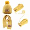 3PCS Custom Kids Winter Hat Gloves Scarf Set, Personalized Toddler Winter Knit Beanie Hat Scarf Gloves Warm Set for Boys Girls 4-10 Years, Yellow view 1