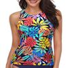 Holipick Yellow Colorful Leaves Tankini Tops for Women High Neck Bathing Suit Tops Tummy Control Tank Tops Swimsuits M view 1