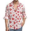 Heart Print Mens Shirts Long Sleeve Button Down Beach Shirts Business Wedding Dress Shirts S