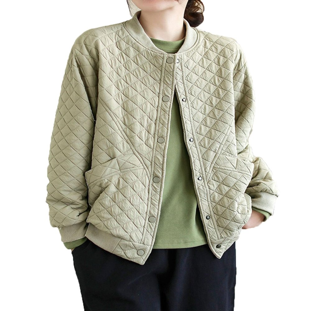 Women's Lightweight Baseball Puffer Jacket Thin Winter Warm Diamond Quilted Bomber Jacket