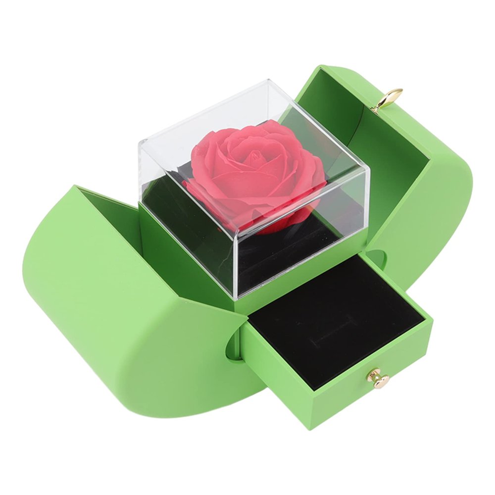 ZJchao Luxury Light Green Double Door Acrylic Jewelry Gift Box for Mothers Day, 360 Transparent Cover, Display for Couple Rings, Bracelets, Necklaces, Pendants, Earrings