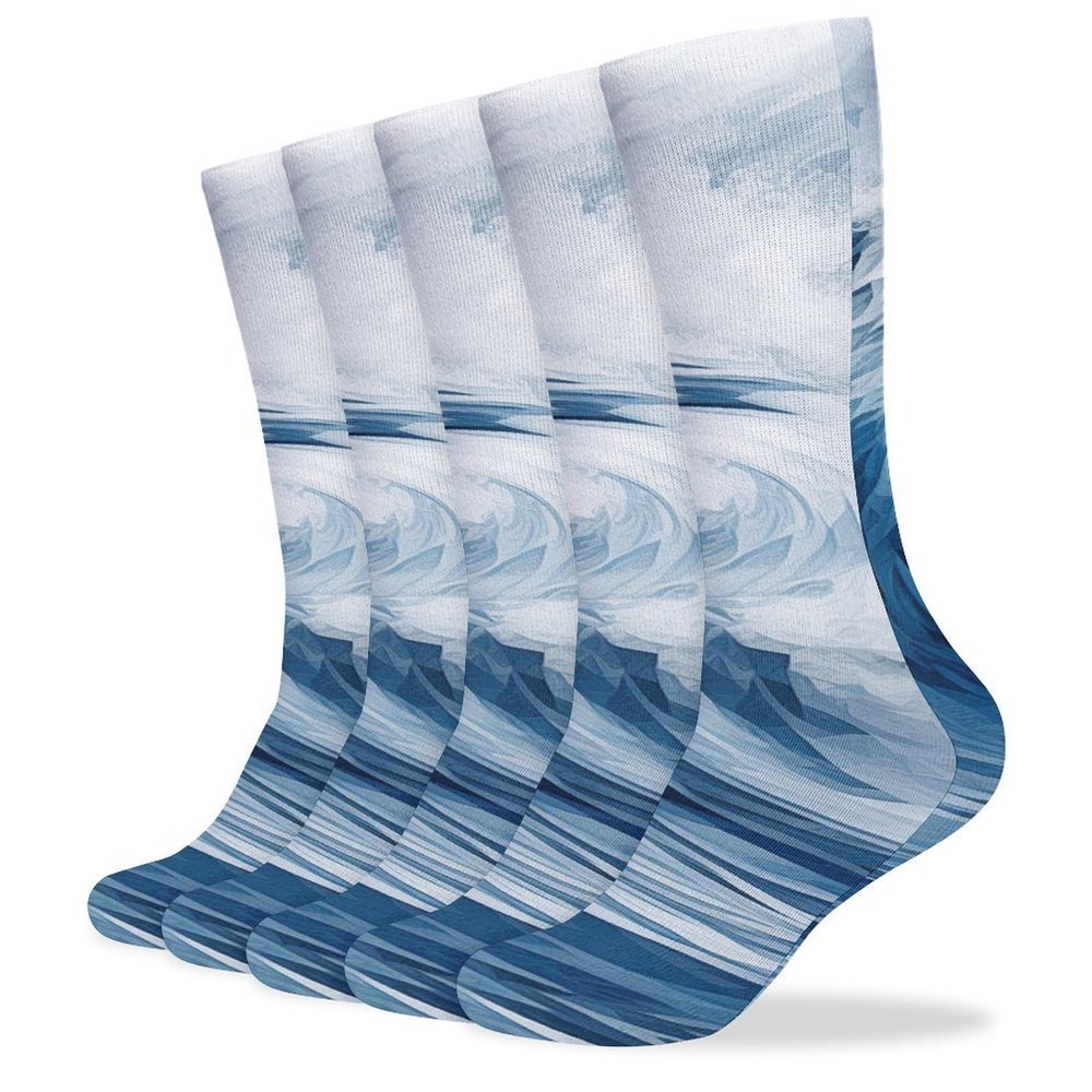FZMVSLH Blue Wave Art Socks for Women Men Cotton Sock Breathable Boot Socks Warm Calf Socks for Hiking Work Crew Socks Thin Casual Long Socks 5 Pairs