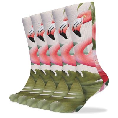 FZMVSLH Flamingo Palm Trees Leaf Socks for Women Men Cotton Sock Breathable Boot Socks Warm Calf Socks for Hiking Work Crew Socks Thin Casual Long Socks 5 Pairs