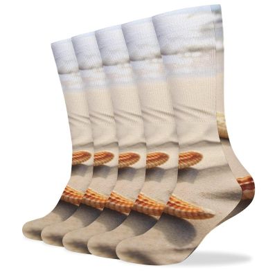 FZMVSLH Beach Landscape Socks for Women Men Cotton Sock Breathable Boot Socks Warm Calf Socks for Hiking Work Crew Socks Thin Casual Long Socks 5 Pairs