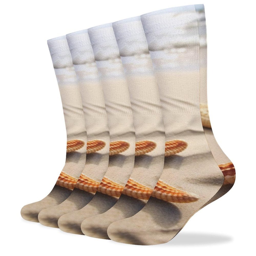 FZMVSLH Beach Landscape Socks for Women Men Cotton Sock Breathable Boot Socks Warm Calf Socks for Hiking Work Crew Socks Thin Casual Long Socks 5 Pairs