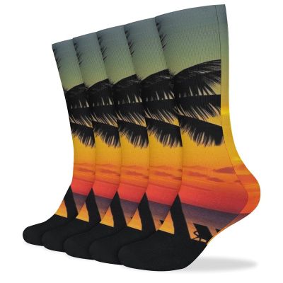 FZMVSLH Sunset Palm Tree Socks for Women Men Cotton Sock Breathable Boot Socks Warm Calf Socks for Hiking Work Crew Socks Thin Casual Long Socks 5 Pairs