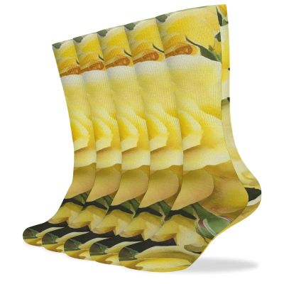 FZMVSLH Yellow Rose Socks for Women Men Cotton Sock Breathable Boot Socks Warm Calf Socks for Hiking Work Crew Socks Thin Casual Long Socks 5 Pairs