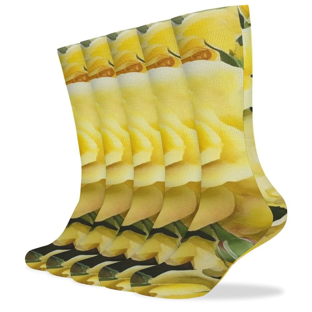 FZMVSLH Yellow Rose Socks for Women Men Cotton Sock Breathable Boot Socks Warm Calf Socks for Hiking Work Crew Socks Thin Casual Long Socks 5 Pairs