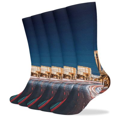 FZMVSLH Las Vegas Night Socks for Women Men Cotton Sock Breathable Boot Socks Warm Calf Socks for Hiking Work Crew Socks Thin Casual Long Socks 5 Pairs