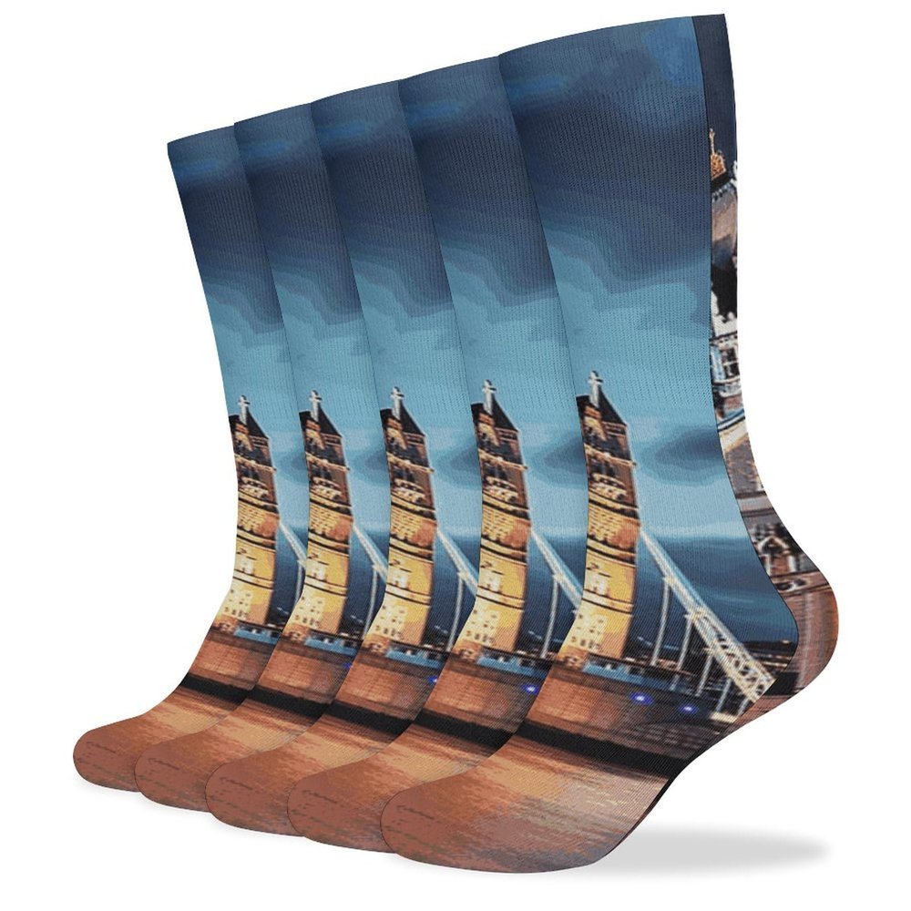 FZMVSLH Tower Bridge in London Socks for Women Men Cotton Sock Breathable Boot Socks Warm Calf Socks for Hiking Work Crew Socks Thin Casual Long Socks 5 Pairs