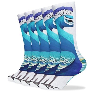 FZMVSLH Cartoon Blue Peacock Socks for Women Men Cotton Sock Breathable Boot Socks Warm Calf Socks for Hiking Work Crew Socks Thin Casual Long Socks 5 Pairs