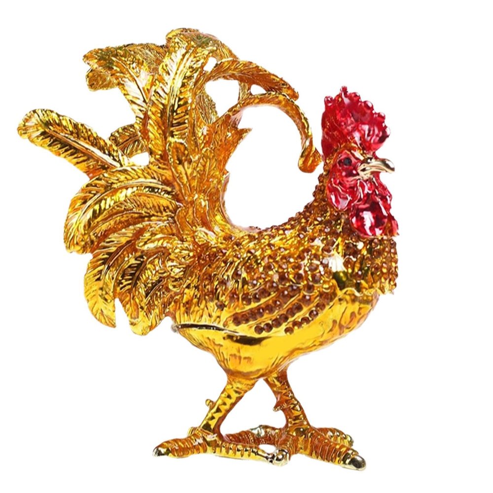 UxicRuya Rooster Trinket Box Hinged Jewelry Organizer Animal Figurine for Collectible Keepsake Necklace Holder Desktop Decoration, Golden