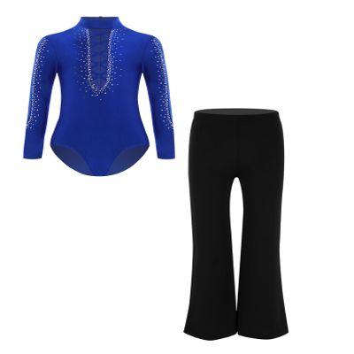 HULIJA Kids Boys Latin Dance Shirt and Flared Pants Ballroom Modern Dance Crisscross Spandex Gymnastics Leotard Blue 10 Years
