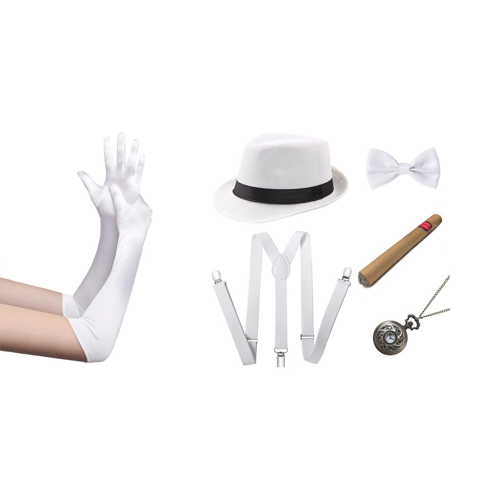 BABEYOND Long Opera Party Gloves 1920s with Mens Gatsby Gangster Accessories Set
