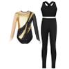 JEYPINMI Girls Dance Outfits 3 Piece Athletic Leggings with Leotard Crop Tops Athletic Workout Activewear Set Gold 8 Years view 1