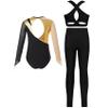 JEYPINMI Girls Dance Outfits 3 Piece Athletic Leggings with Leotard Crop Tops Athletic Workout Activewear Set Gold 8 Years view 2