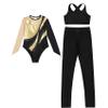 JEYPINMI Girls Dance Outfits 3 Piece Athletic Leggings with Leotard Crop Tops Athletic Workout Activewear Set Gold 8 Years view 3