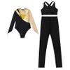 JEYPINMI Girls Dance Outfits 3 Piece Athletic Leggings with Leotard Crop Tops Athletic Workout Activewear Set Gold 8 Years view 4