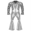 Riismen Men's 70s Disco Costume Metallic Shiny Patchwork Dance Jumpsuit Night Club Party Hippie Romper Silver Small view 1