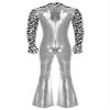 Riismen Men's 70s Disco Costume Metallic Shiny Patchwork Dance Jumpsuit Night Club Party Hippie Romper Silver Small view 2