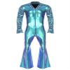 Riismen Men's 70s Disco Costume Metallic Shiny Patchwork Dance Jumpsuit Night Club Party Hippie Romper Blue 4X-Large view 1