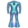 Riismen Men's 70s Disco Costume Metallic Shiny Patchwork Dance Jumpsuit Night Club Party Hippie Romper Blue 4X-Large view 2