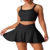 2 Piece Tennis Dress for Women High Waisted Pleated Skirt Sets Compression Sports Bra Golf Athletic Outfits Black view 1