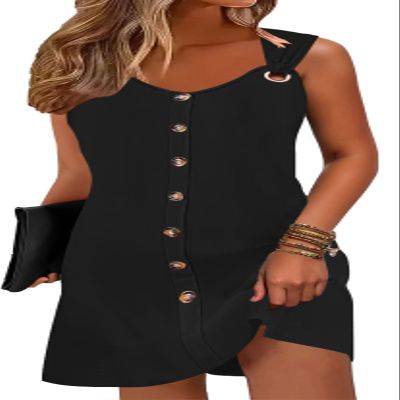 ETCYY Sun Dresses for Women 2026 Vacation Beach Swimsuit Coverups Sundresses Button Down Sleeveless Summer Dress,Black,X-Large