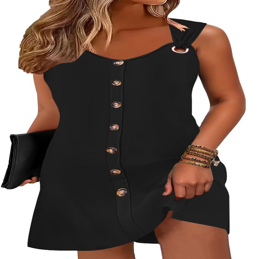 ETCYY Sun Dresses for Women 2026 Vacation Beach Swimsuit Coverups Sundresses Button Down Sleeveless Summer Dress,Black,X-Large