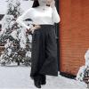 chouyatou Women's Winter High Waist Wide Leg Plaid Wool Blend Palazzo Capri Pants Culottes with Pockets (X-Small, Dark Gray) view 4