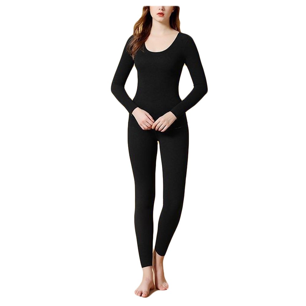 Bestgift Women's thermal underwear set underwear heating padded and thickened Black L