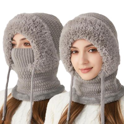 3 in 1 Beanie Hat with Scarf and Mask, 3 in 1 Beanie Hat for Women, Knitted Ski Scarf and Mask Set, Balaclava Hats (US, Alpha, One Size, Gray)