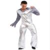 XUNZOO Men's Dance Costume 70s Disco Lapel V Neck Flare Sleeve with Bottom Pants Hippie Rompers Silver 4X-Large view 1