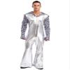 XUNZOO Men's Dance Costume 70s Disco Lapel V Neck Flare Sleeve with Bottom Pants Hippie Rompers Silver 4X-Large view 2