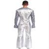 XUNZOO Men's Dance Costume 70s Disco Lapel V Neck Flare Sleeve with Bottom Pants Hippie Rompers Silver 4X-Large view 3