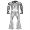 XUNZOO Men's Dance Costume 70s Disco Lapel V Neck Flare Sleeve with Bottom Pants Hippie Rompers Silver 4X-Large view 4