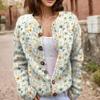 Akivide Women's Fall Cute Floral Print Open Front Knit Cardigan Sweater Winter Casual Loose Button Down Long Sleeve Coat view 2