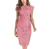 Women's Sleeveless Lace Floral Elegant Cocktail Dress Crew Neck Elegant Knee Length lace Holiday Dress for Party (Pink,Small) view 3