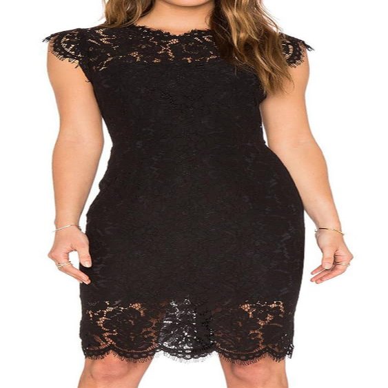 Women's Sleeveless Lace Floral Elegant Cocktail Dress Crew Neck Elegant Knee Length lace Holiday Dress for Party (Black,X-Small)