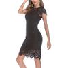 Women's Sleeveless Lace Floral Elegant Cocktail Dress Crew Neck Elegant Knee Length lace Holiday Dress for Party (Black,X-Small) view 3