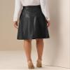 Allegra K Faux Leather Skirts for Women 2026 High Waisted A-Line Elegant Dressy Casual PU Midi Skirt with Belt X-Small Black view 2