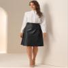 Allegra K Faux Leather Skirts for Women 2026 High Waisted A-Line Elegant Dressy Casual PU Midi Skirt with Belt X-Small Black view 3